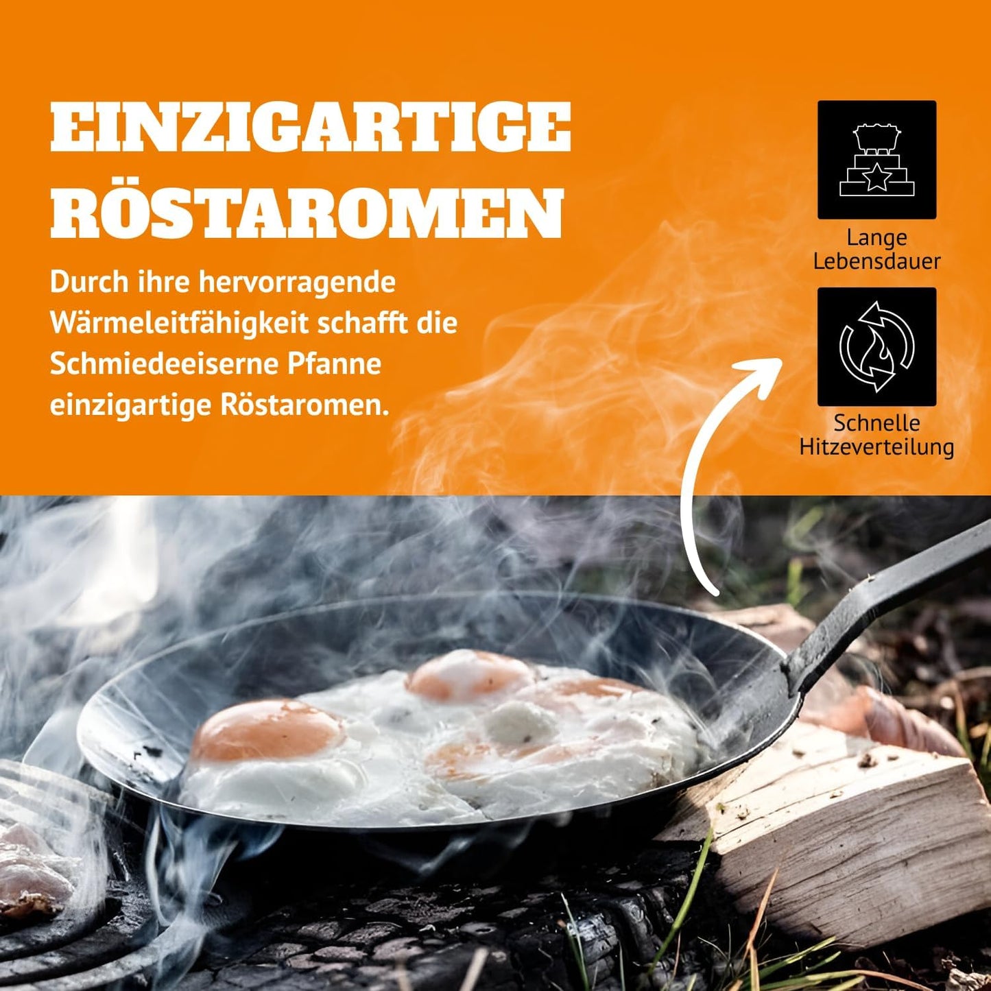 Sartén hierro forjado mango largo cocina interior exterior