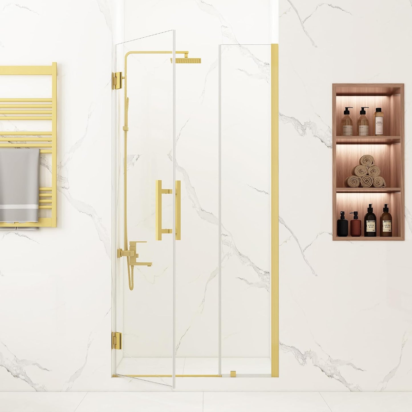 Puerta ducha pivote sin marco 35-36x72pulg vidrio 5/16pulg dorado