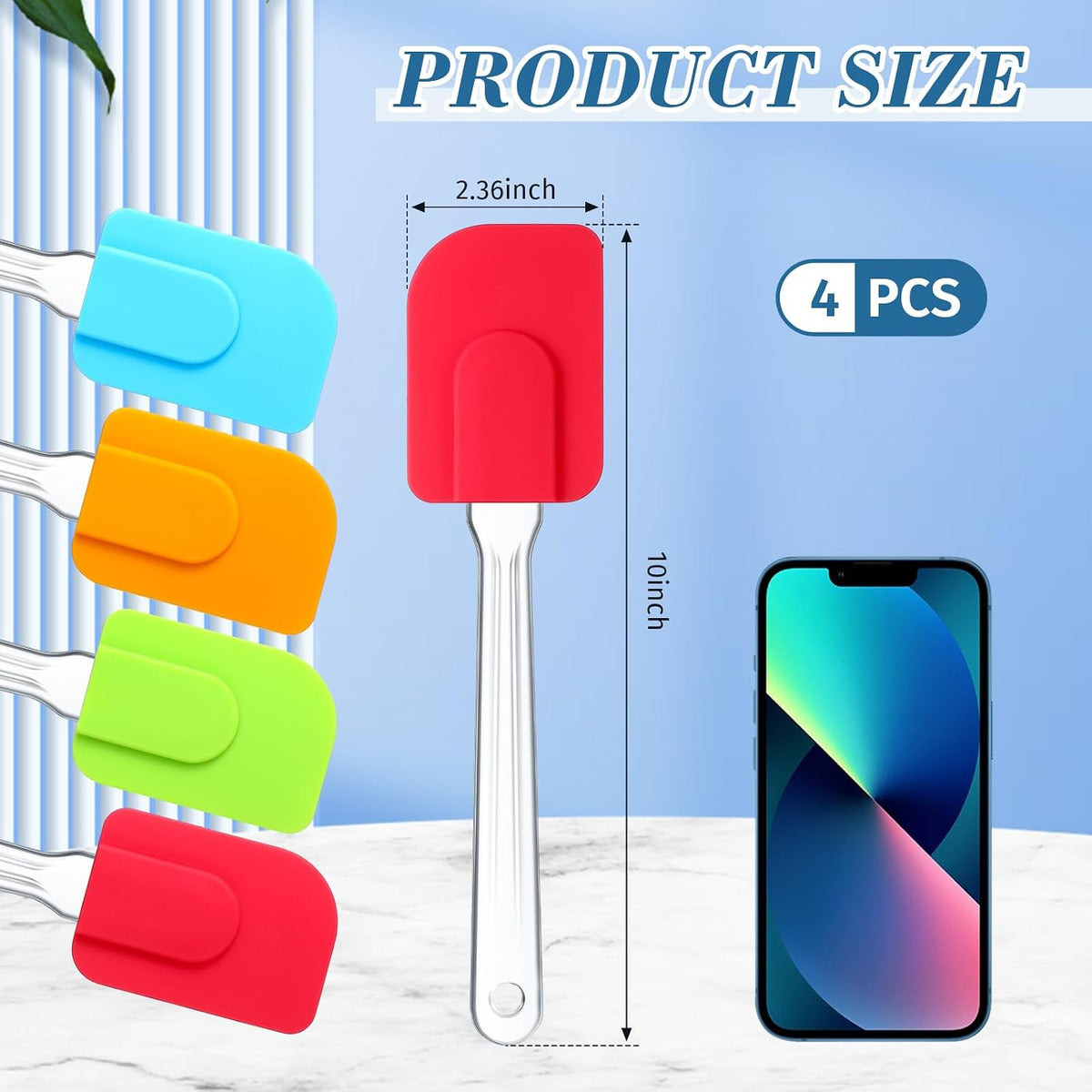 Set 4 Espátulas Silicona 10pulg para Cocinar y Hornear