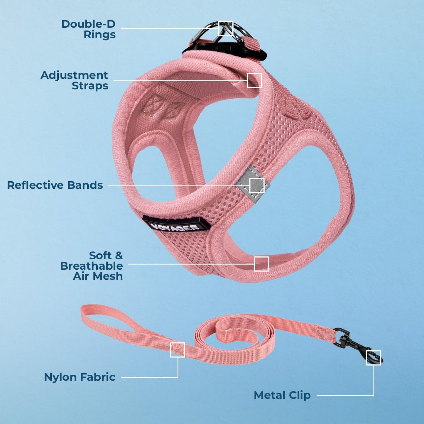 Arnés ajustable para mascotas malla 307S rosa M