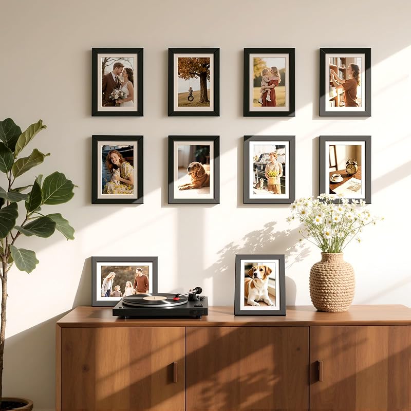 Set 10 Marcos Fotos 5x7pulg Negro para Mesa o Pared