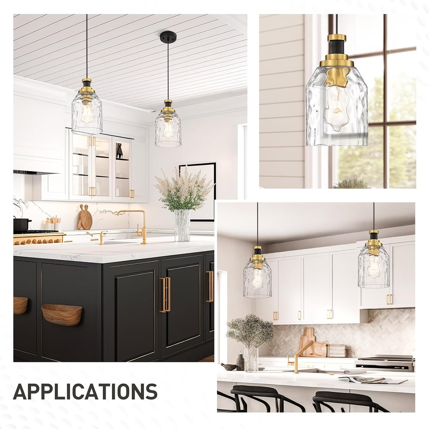 Lámpara colgante isla cocina pantalla vidrio ondulado negro