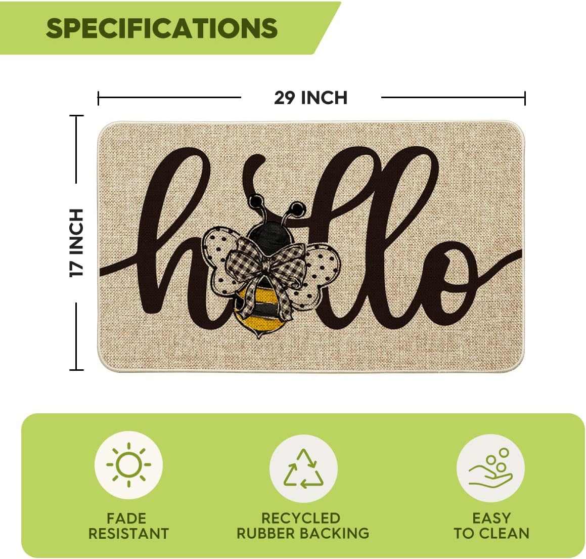 Felpudo Hello Bee decoración hogar 17x29"