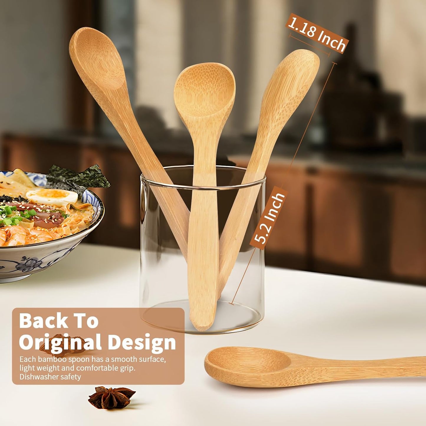 Cucharas bambú 5pulg para condimentos y té cocina