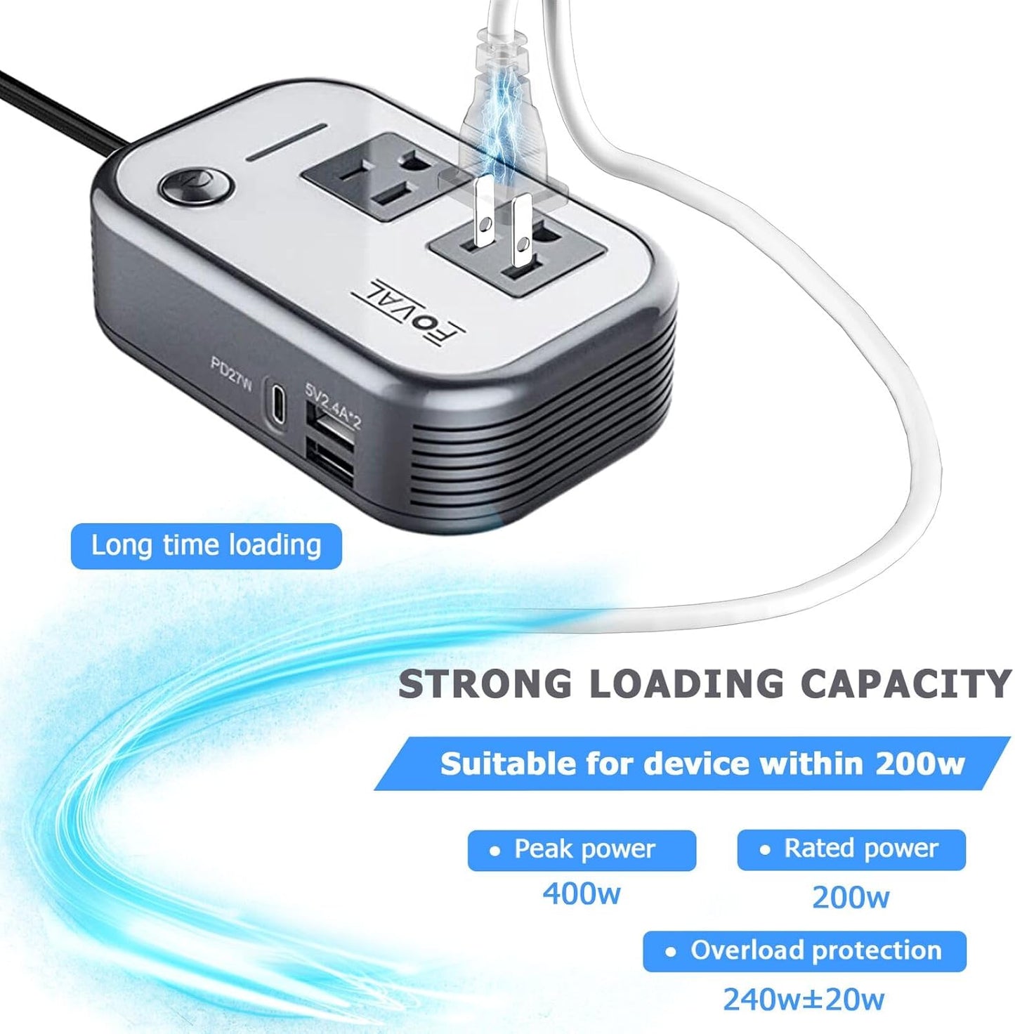 Inversor automóvil 200W 12V a 110V CA USB-C PD 27W