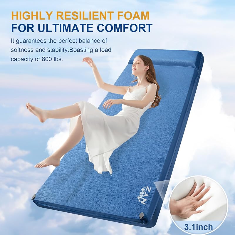 Colchoneta autoinflable espuma visco 3.1pulg con almohada