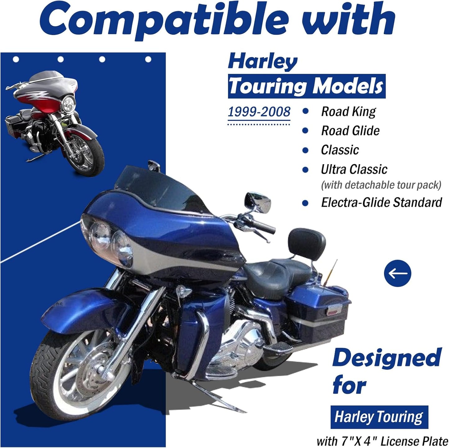 Soportes placa matrícula reclinables Harley Touring 99-08