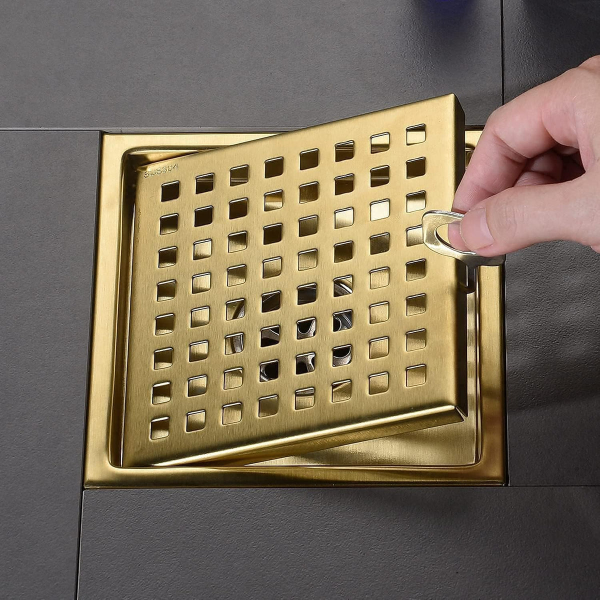 Desagüe ducha cuadrado 6pulg acero inox SUS304 cepillado dorado