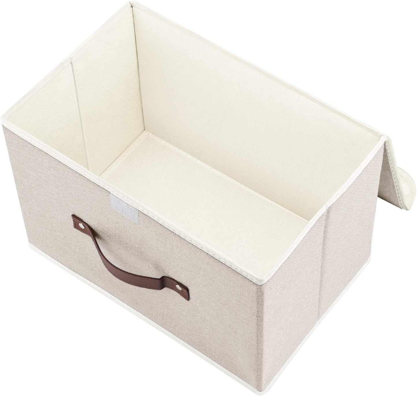 Cajas plegables tela lavable con tapa 14.9x9.8pulg set 2 beige