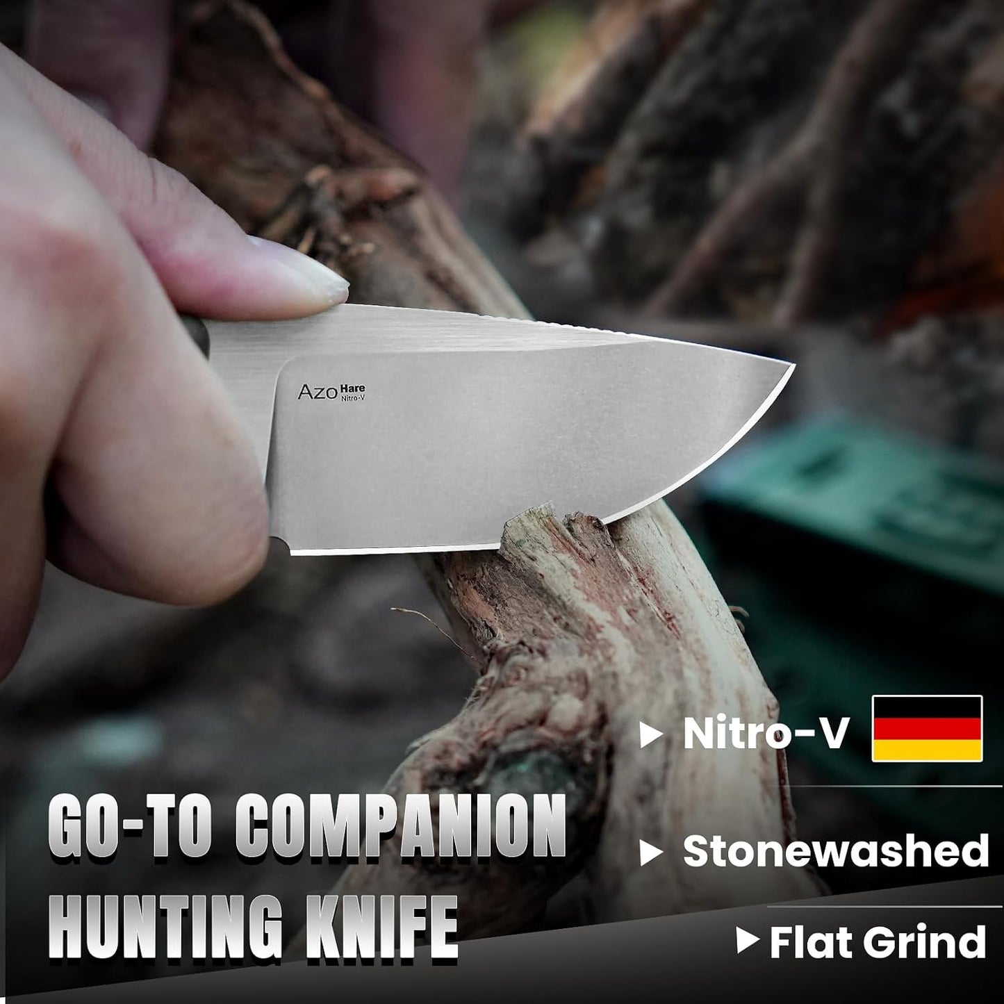 Cuchillo fijo Hare hoja Nitro V mango G10 verde