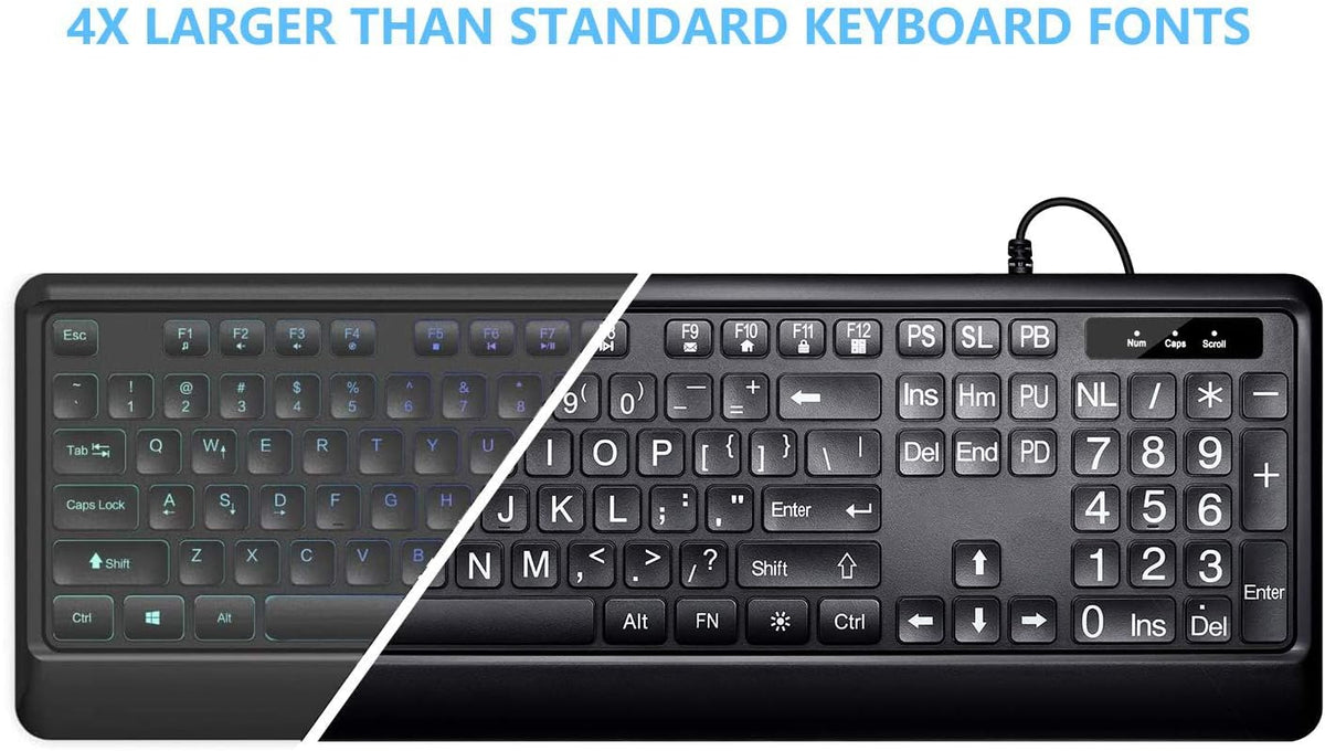 Teclado retroiluminado letras grandes USB completo para PC Windows