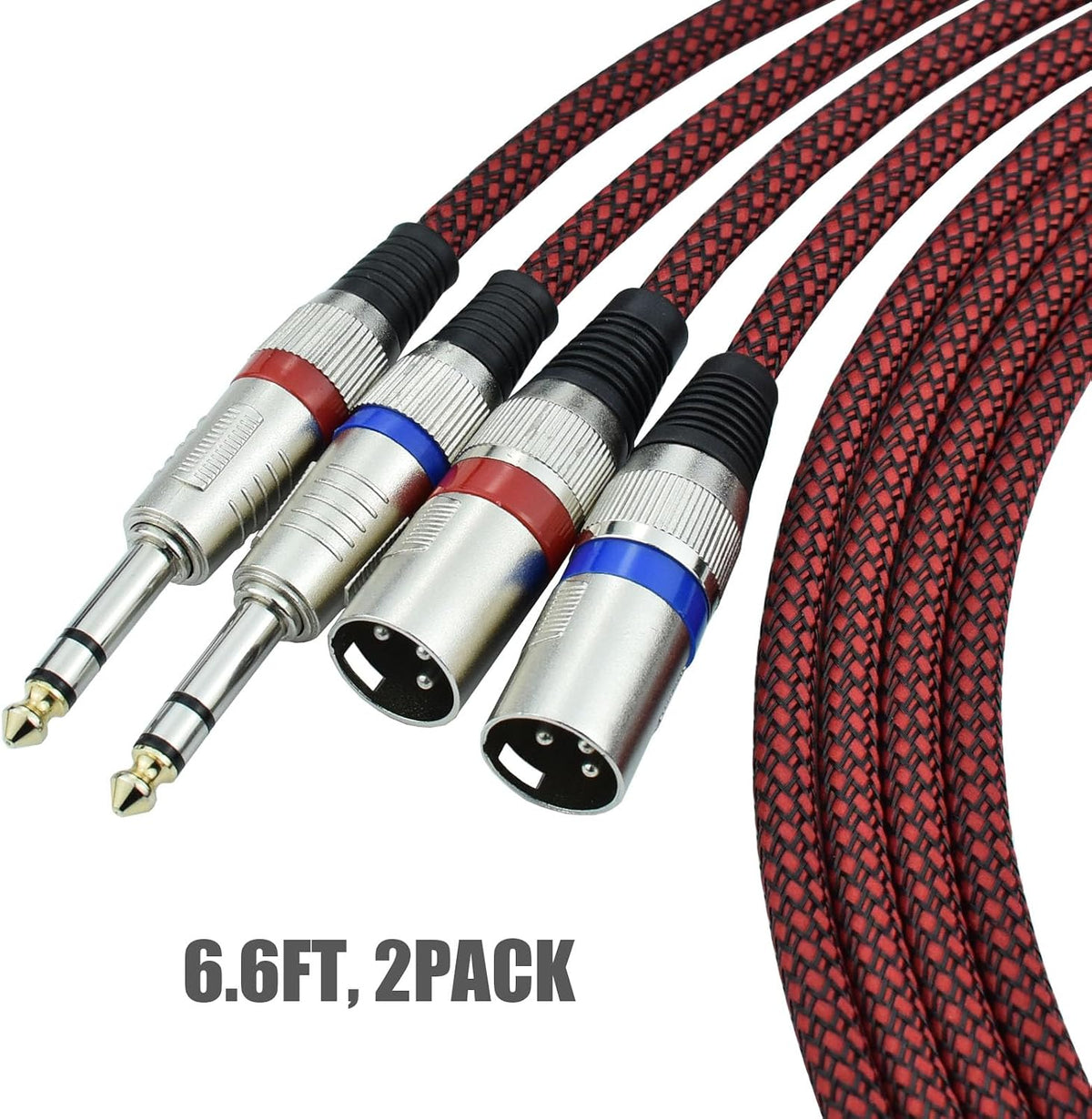 Cable XLR macho a TRS 1/4 pulg equilibrado 6.6ft trenzado nailon