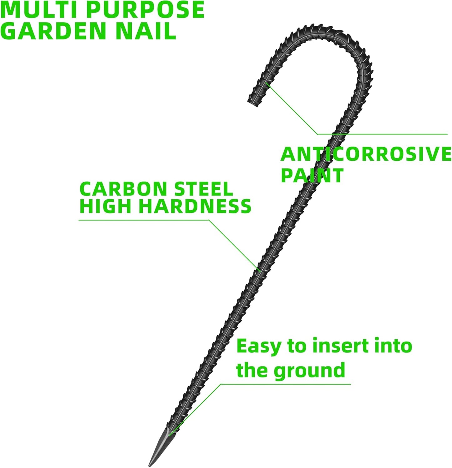 10 Pzas Estacas Acero Galvanizado 16pulg Gancho J