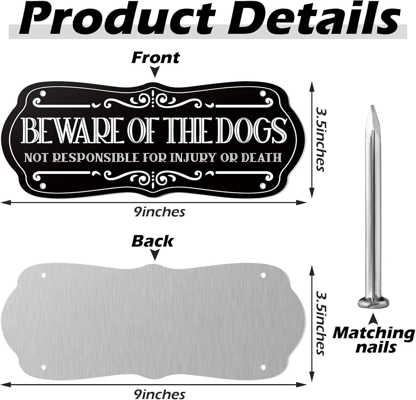 2 Letreros Perro Valla Metal Aluminio Texto Inglés Rústico