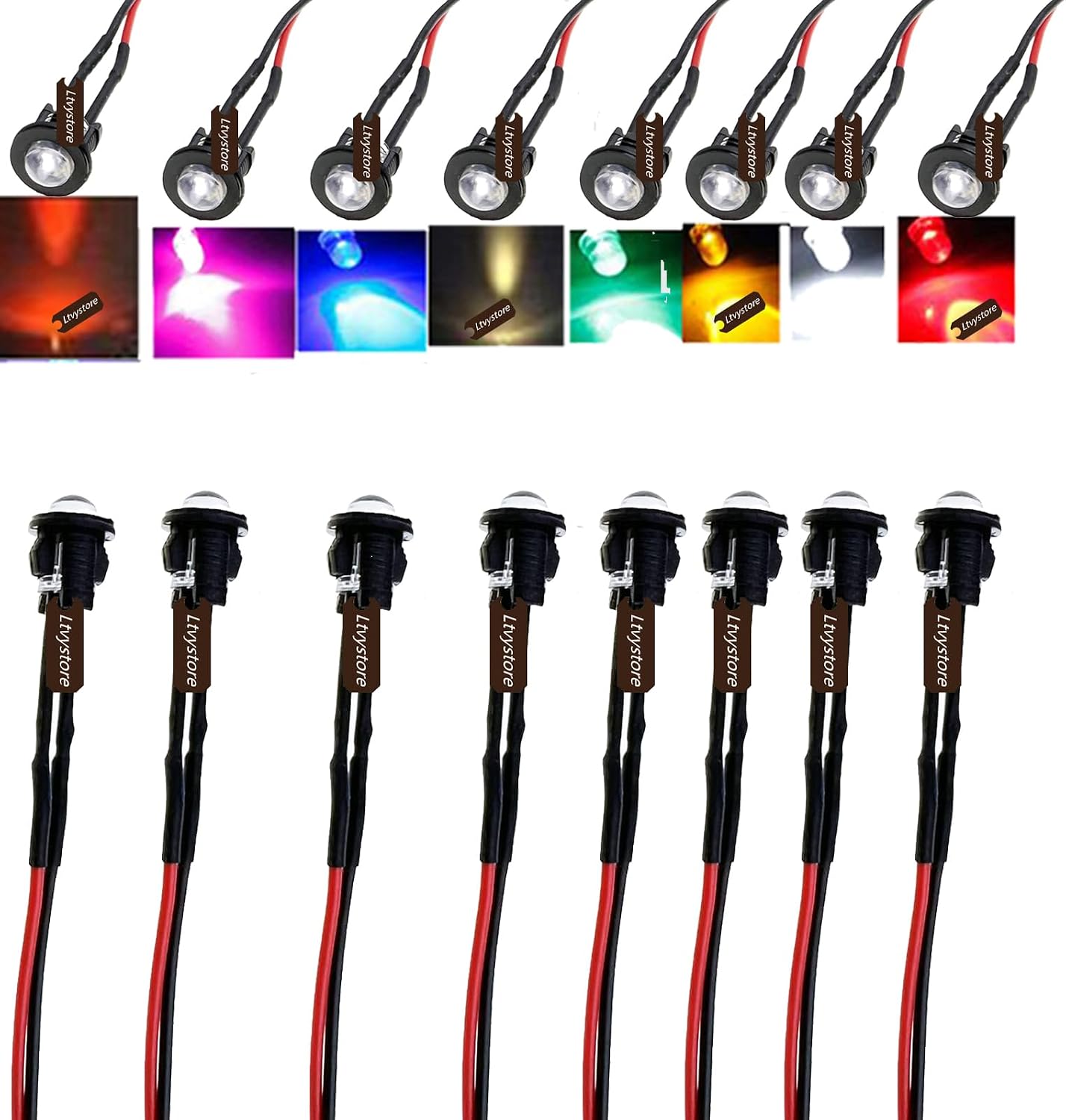 80 Pzas LED 3mm 5V 8 Colores Plástico Clip Titular