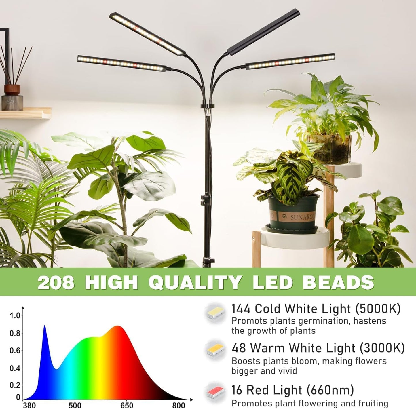 Luz cultivo interior espectro completo trípode cuello cisne