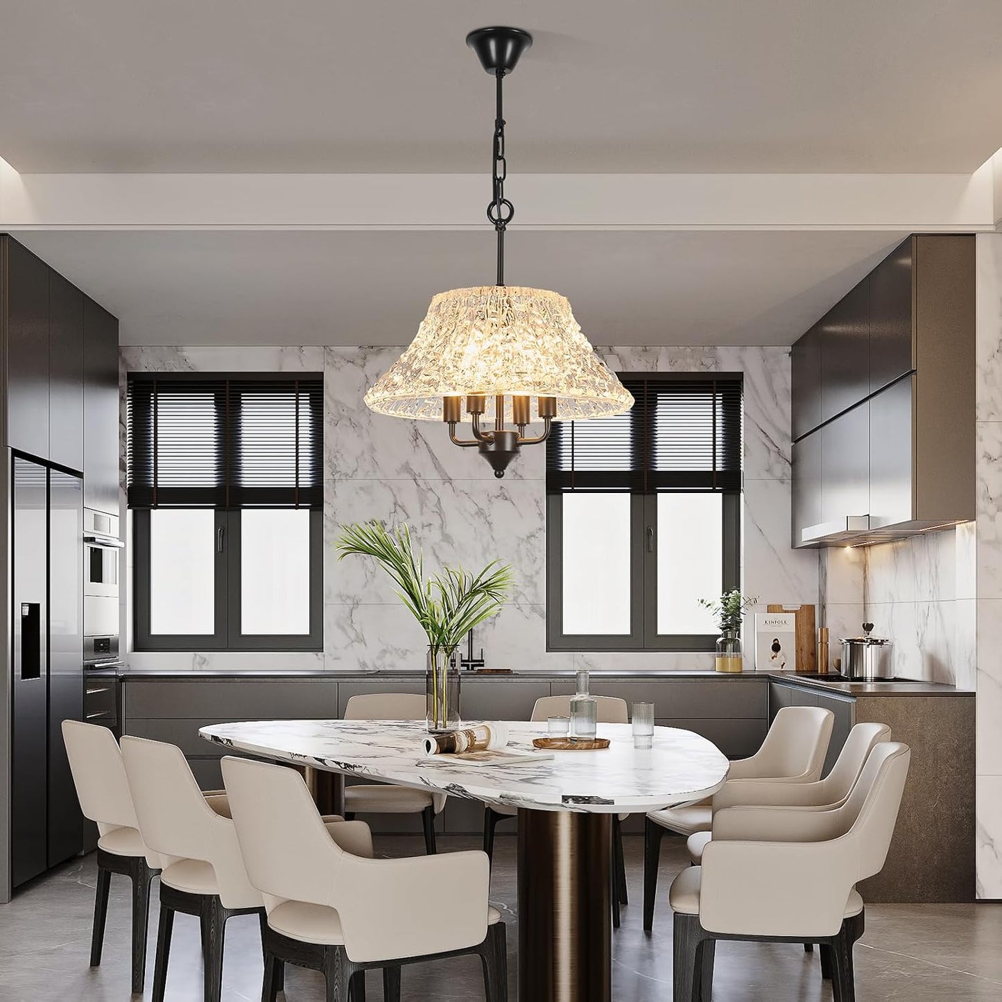 Lámpara colgante cristal negro 16pulg 4 luces comedor sala