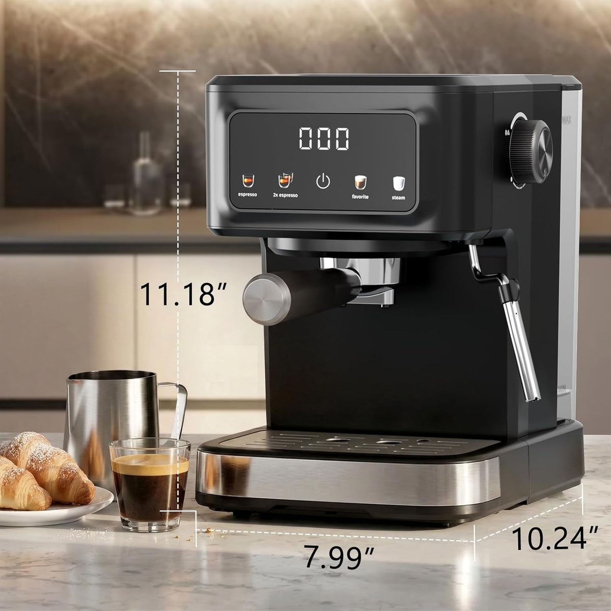 Máquina Espresso Digital 15 Bar Vaporizador Leche 1.5L Acero Inox