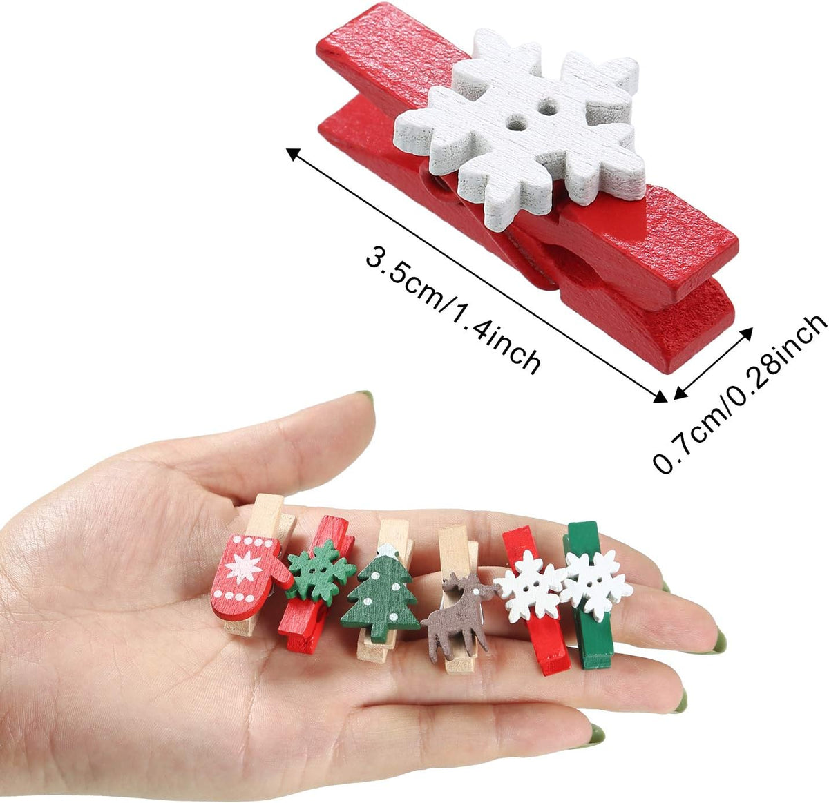 Clips madera Navidad para árbol y decoración 60 pzas
