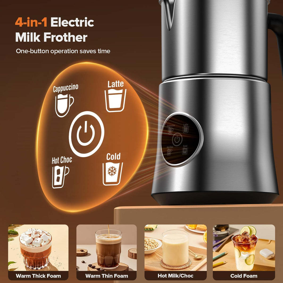 Espumador leche eléctrico desmontable 30.4oz