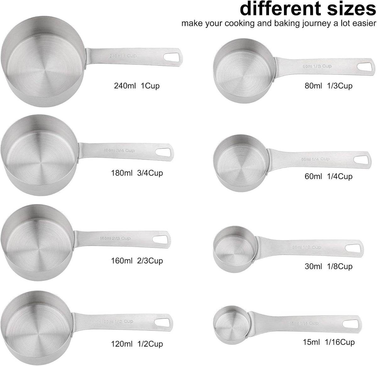 8 Pzas Tazas Medidoras Acero Inox Con Tabla Magnética