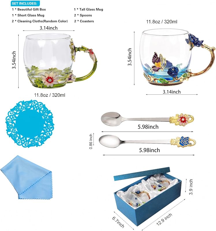 Tazas té vidrio elegantes regalo cumpleaños navidad