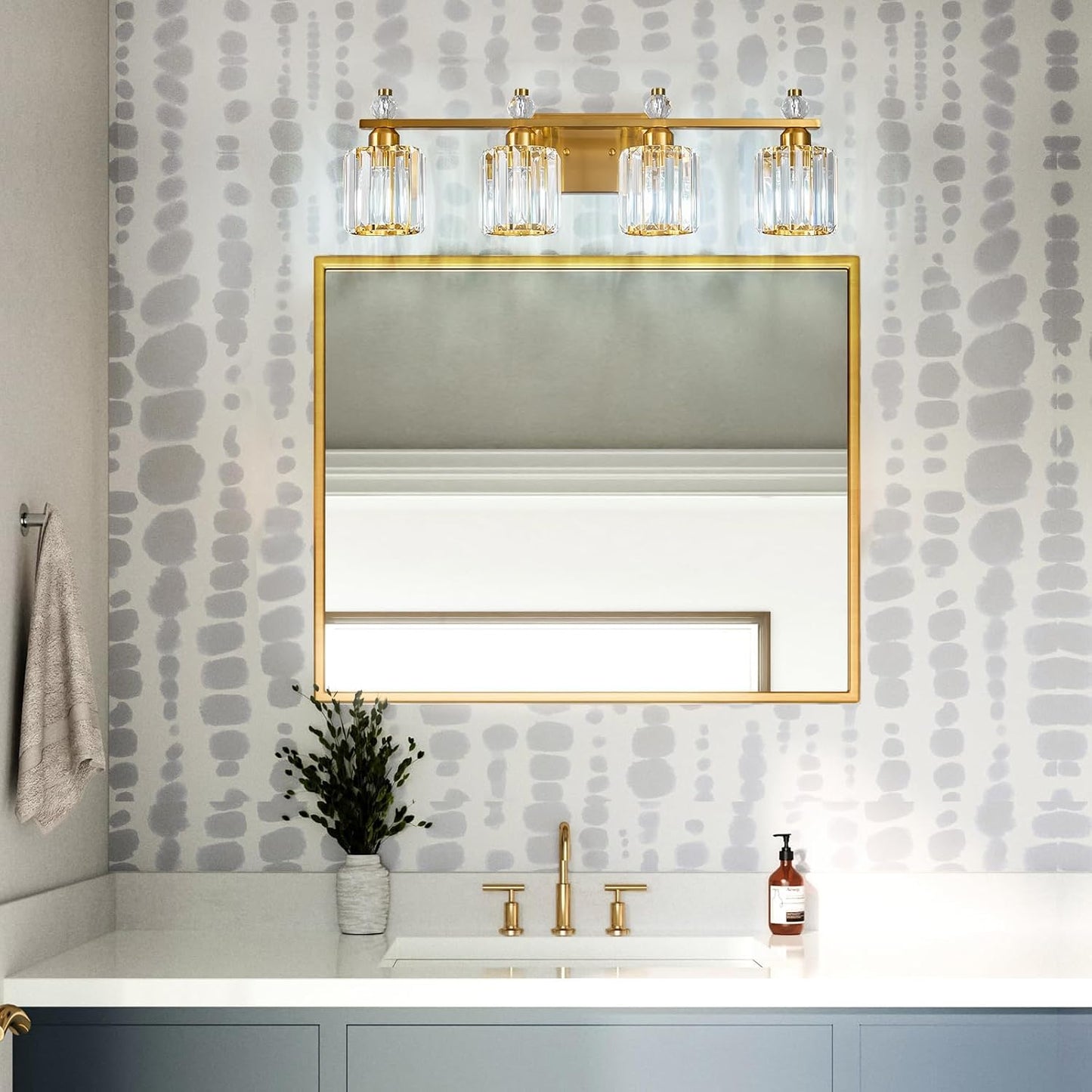 Luces tocador baño 4 doradas modernas lámparas cristal
