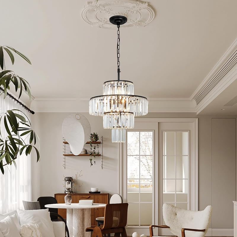 Lámpara araña cristal negro 7 luces 19.68" ajustable