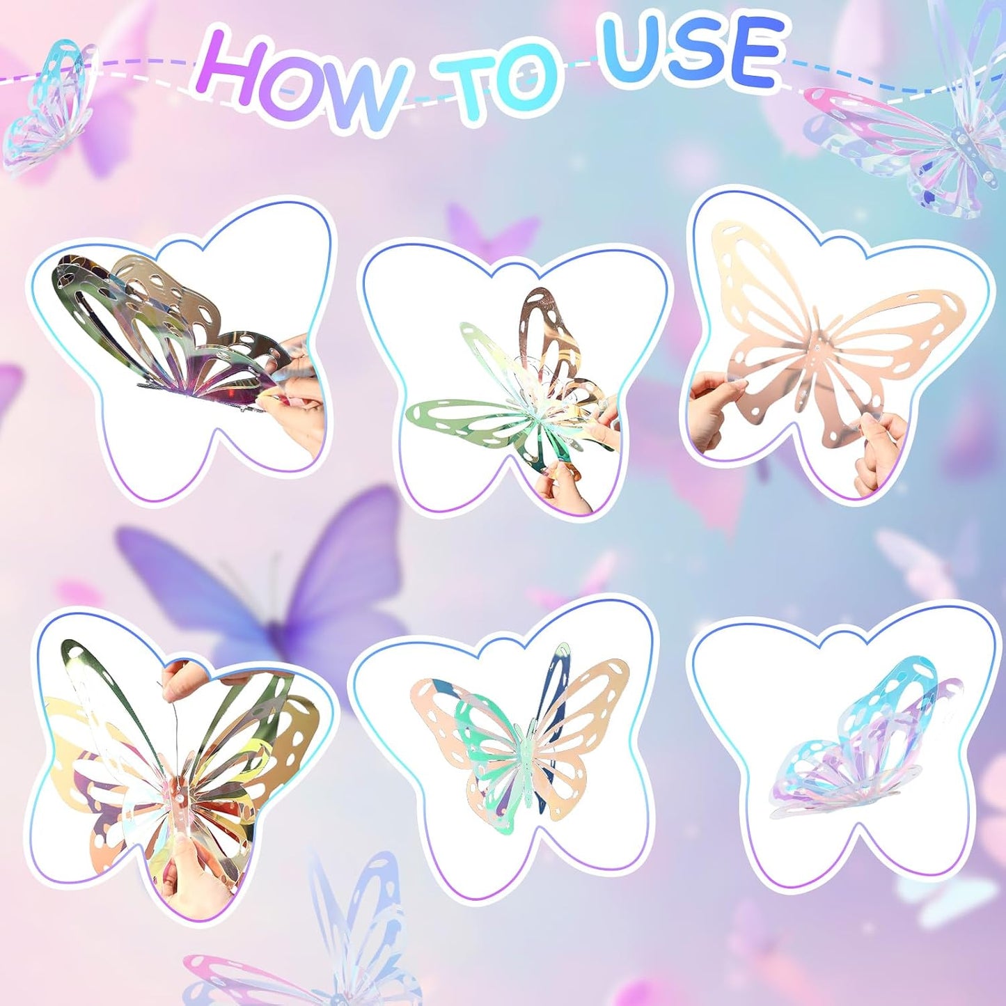 5 Pzas Mariposas 3D Colgantes 15.7x11.8pulg Decoración Fiesta