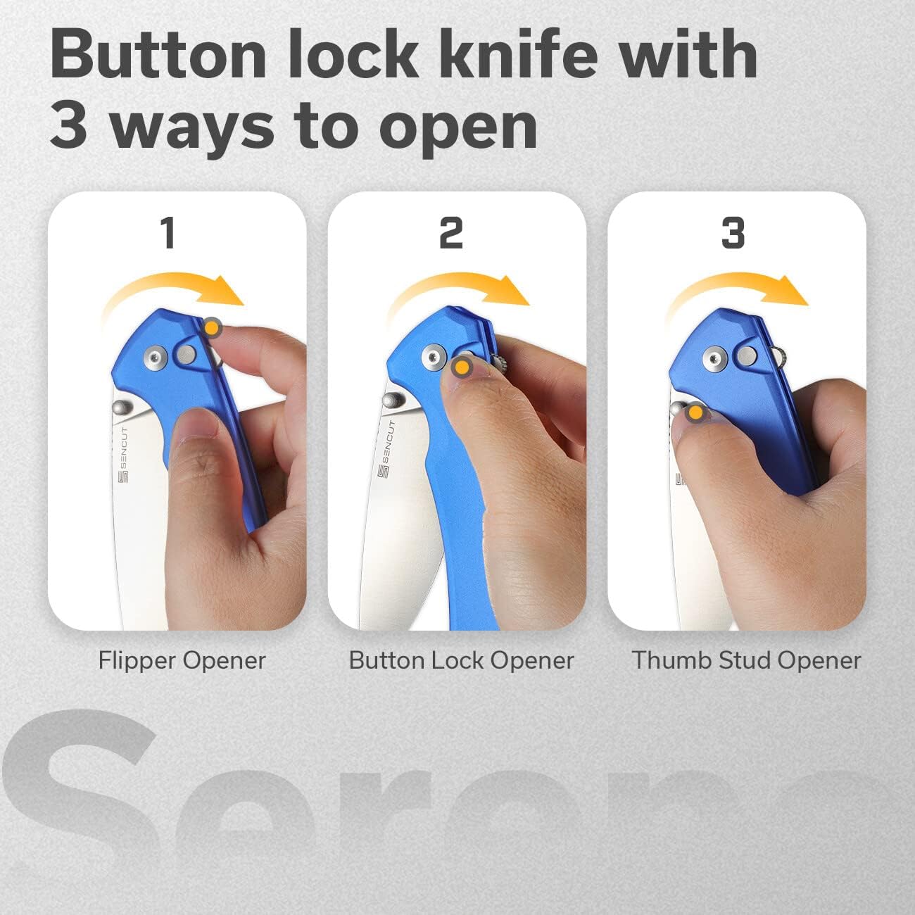 Navaja plegable EDC con bloqueo botón mango aluminio hoja D2