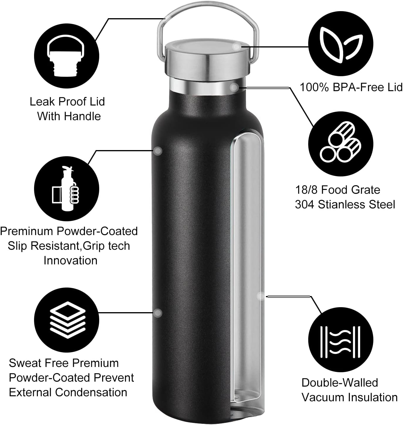 4 Pzas Botella Agua Aislada Acero Inox Doble Pared Tapa Asa