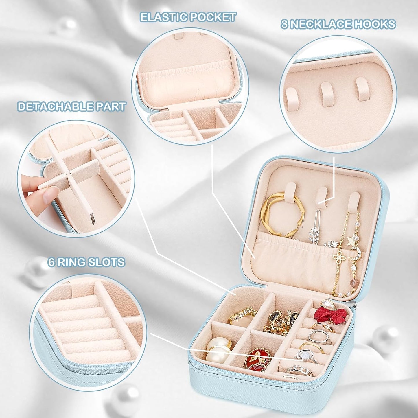 Set 8 pzas joyería viaje caja terciopelo regalo dama