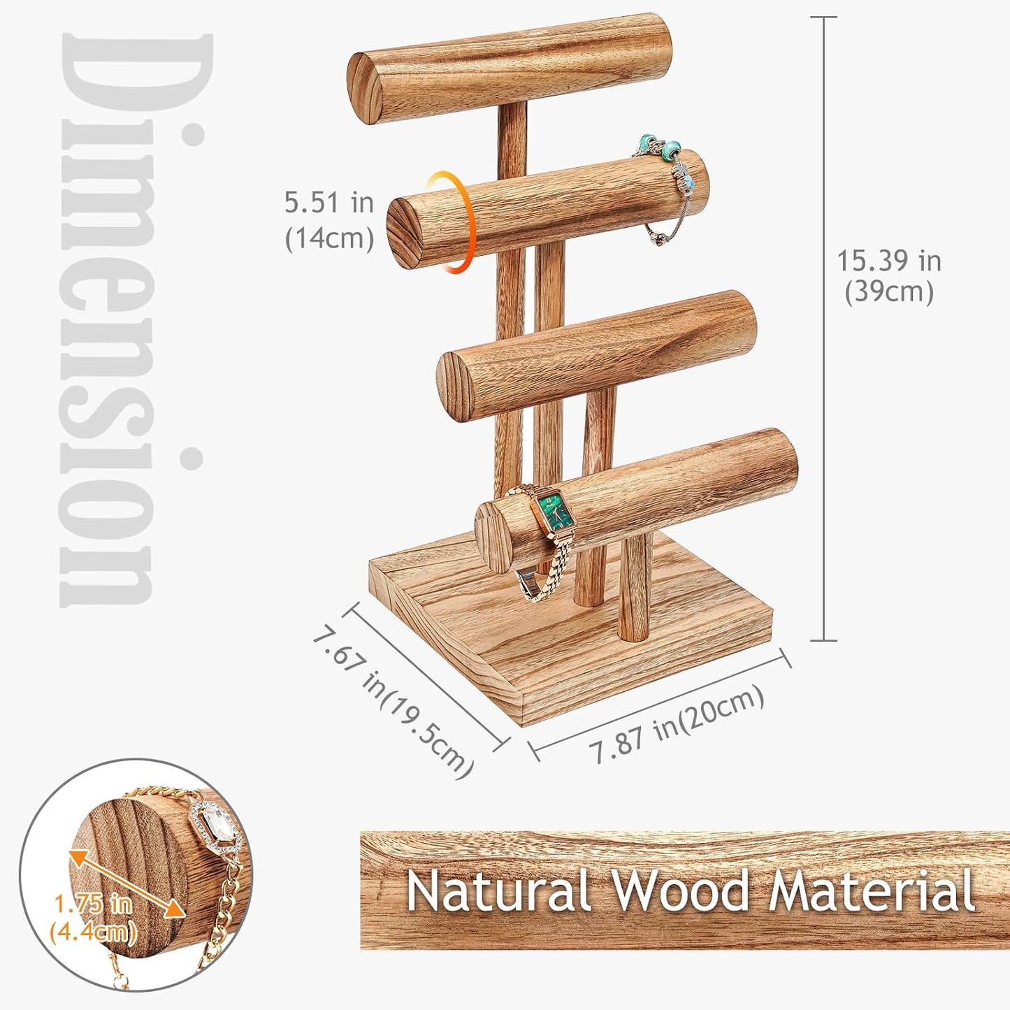 Soporte madera para pulseras y relojes con barra T