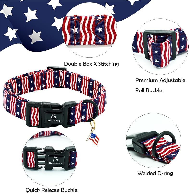 Collar perro bandera americana ajustable para perros pequeños
