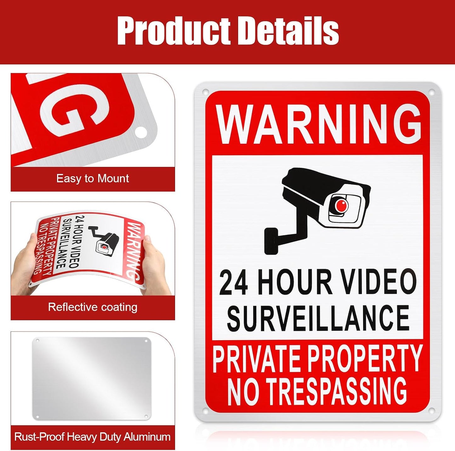 8 Letreros No Trespassing aluminio 7x10" exterior
