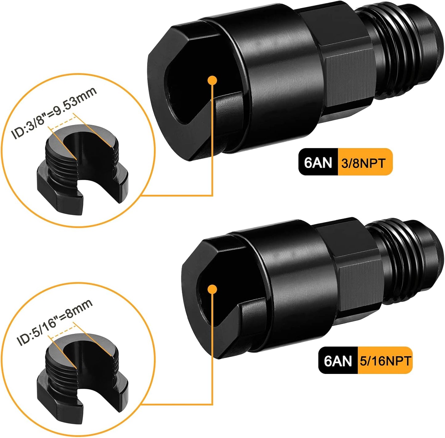 2 Pzas Adaptador Combustible 3/8-5/16" SAE Aluminio