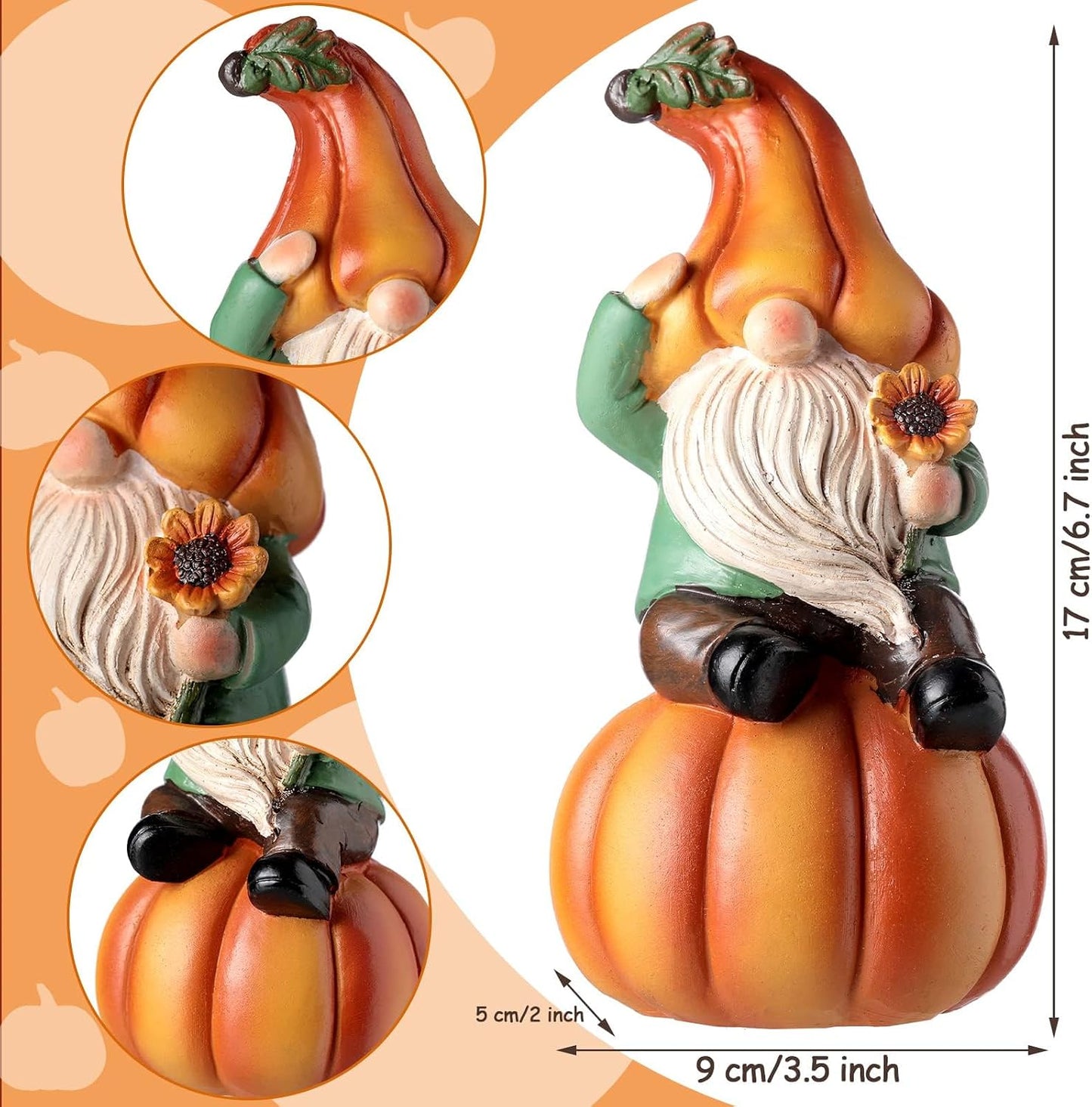 Estatua gnomo Acción de Gracias resina otoño 6.7pulg
