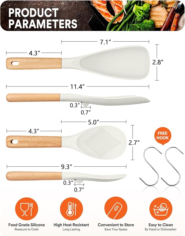Cuchara silicona antiadherente mango madera cocina