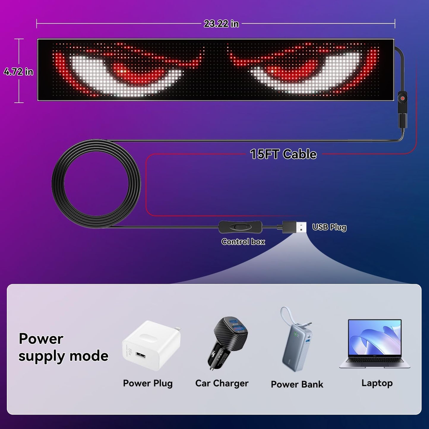 Letrero LED para auto parabrisas personalizable USB 5V