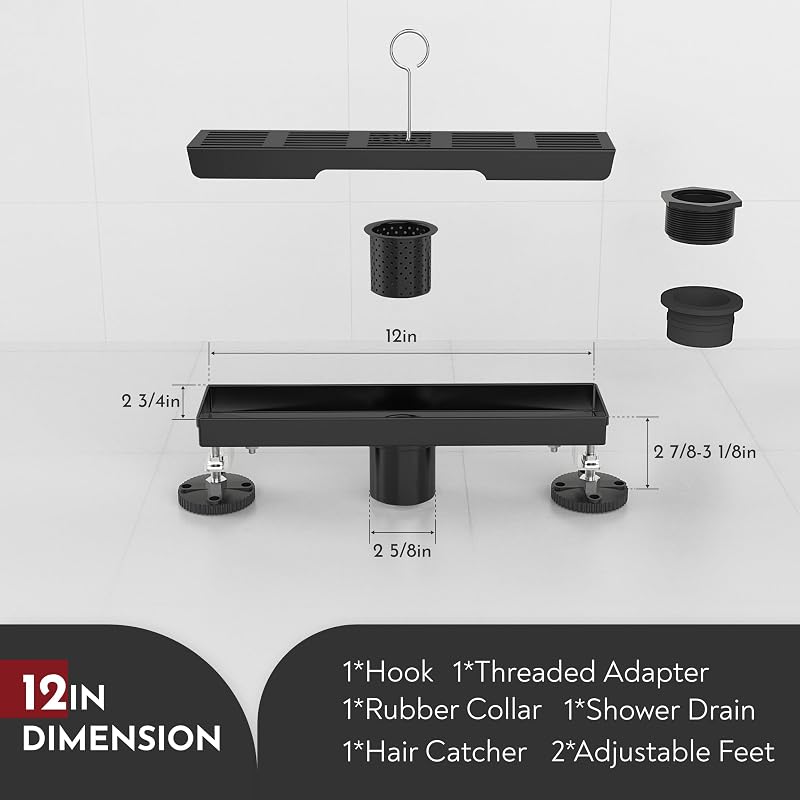 Drenaje ducha lineal 12pulg rectangular negro mate