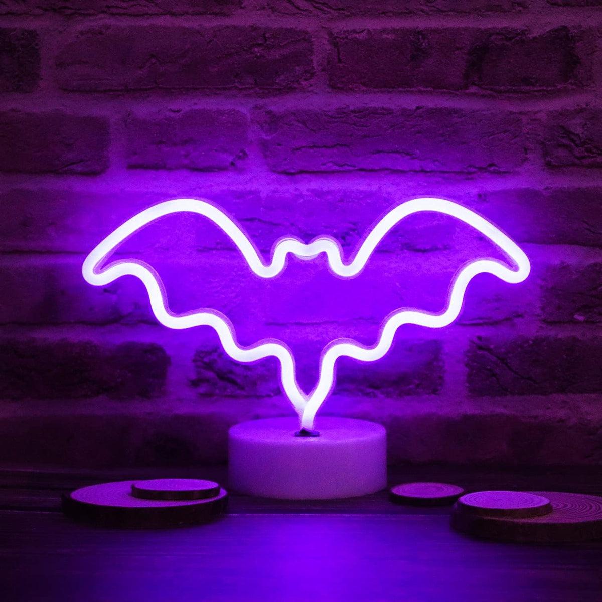 Lámpara LED murciélago neón morado para dormitorio bar Halloween