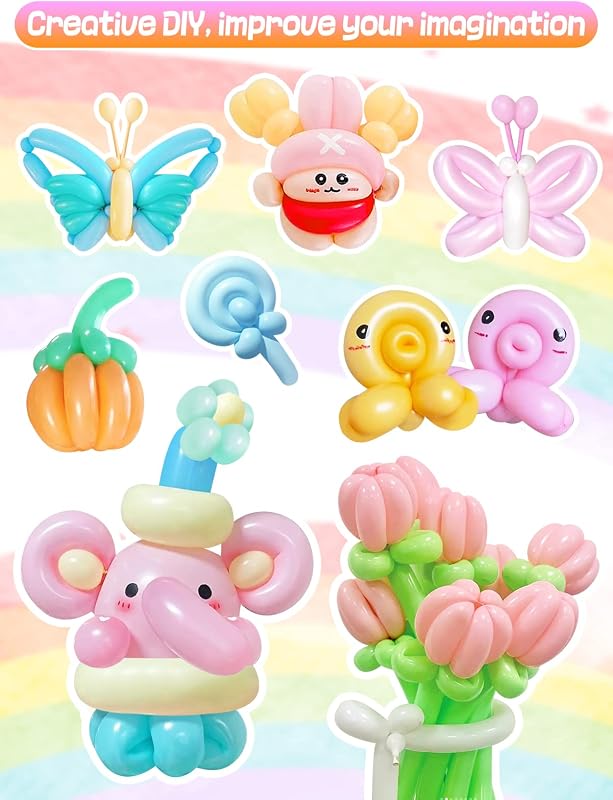 Kit 100 Globos Látex 260Q para Modelar Animales y Flores Pastel