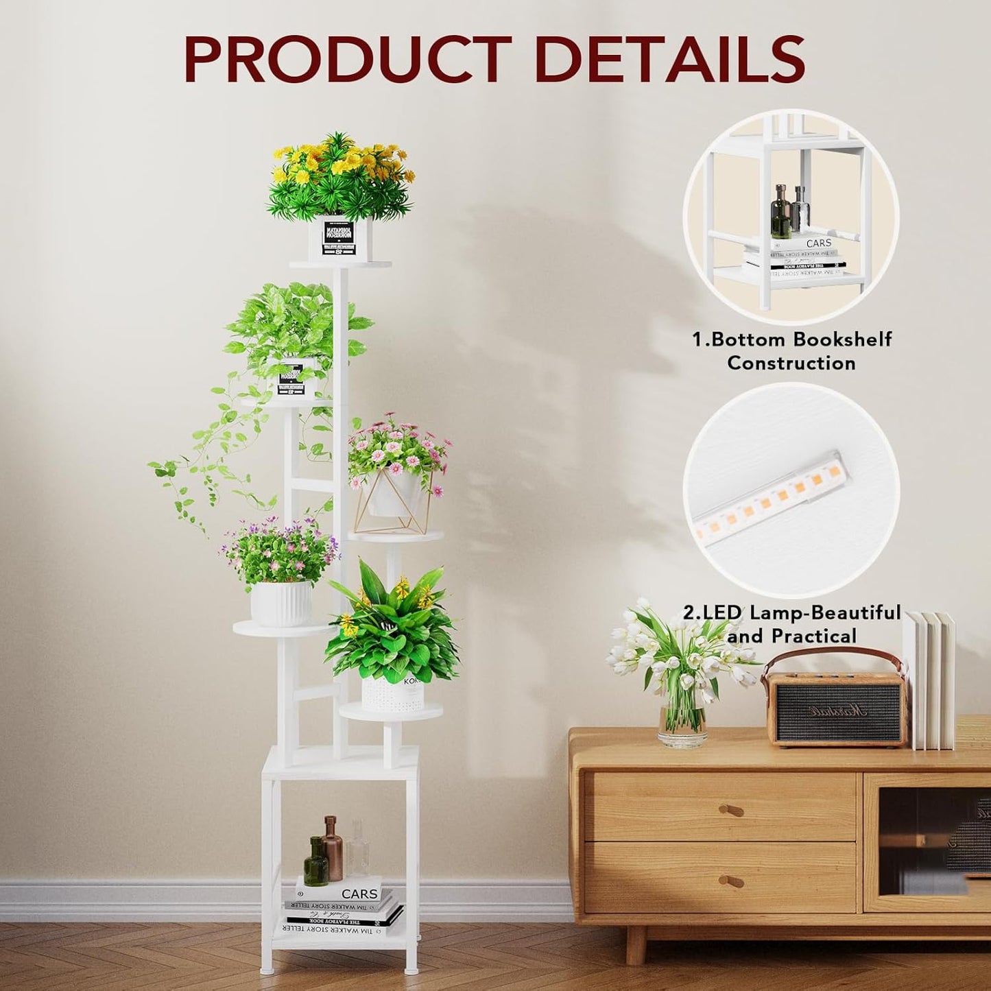 Soporte plantas interior 6 niveles luz ajustable metal