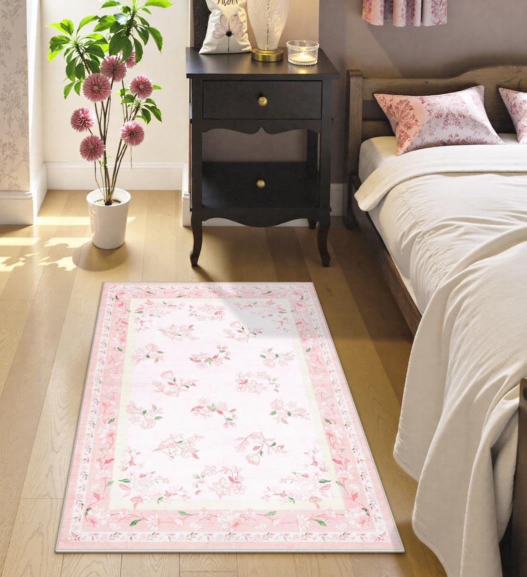 Alfombra entrada floral rosa 2x3pulg antideslizante