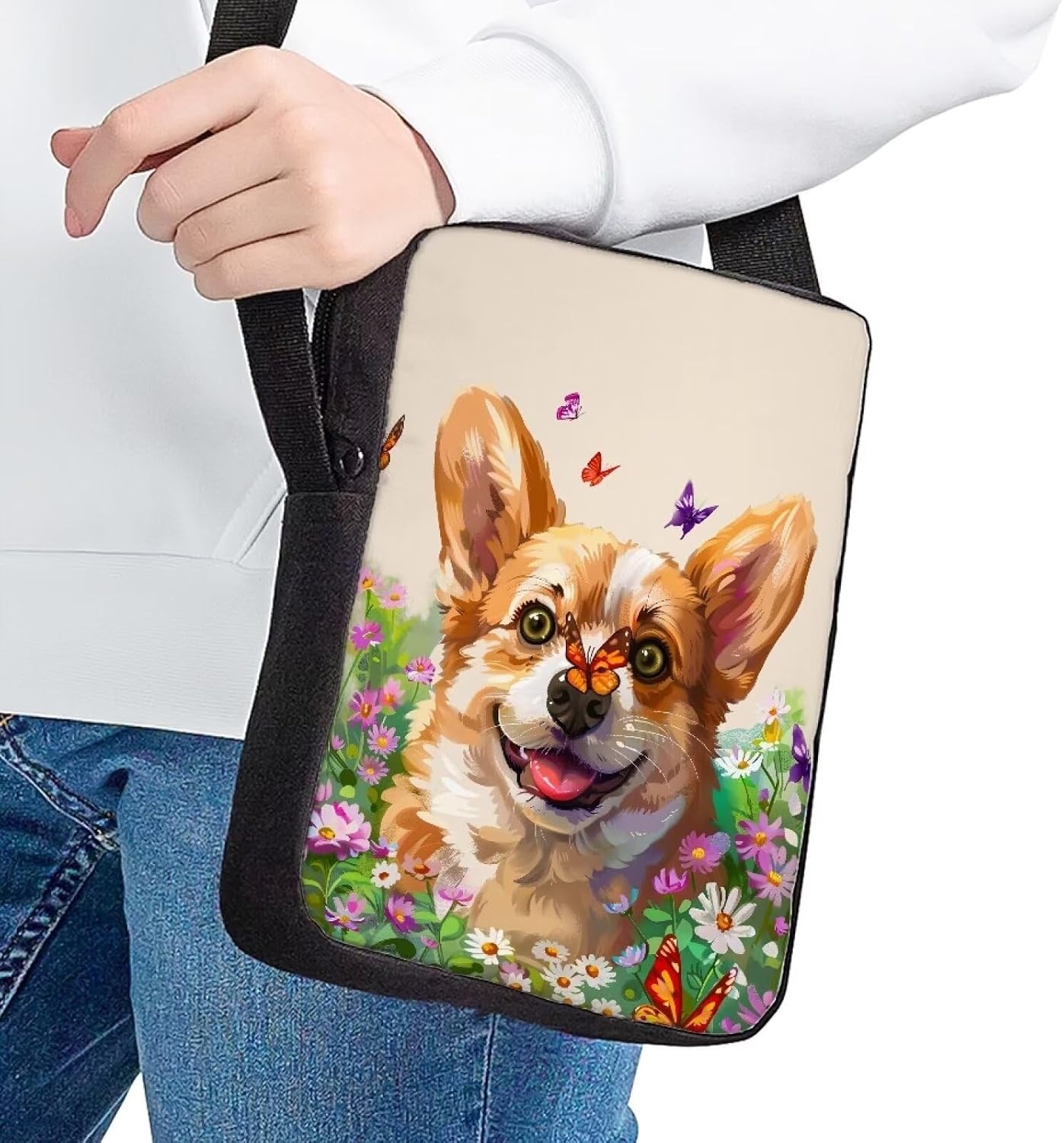 Bolso hombro cruzado mujer patrón caballo corgi mariposa
