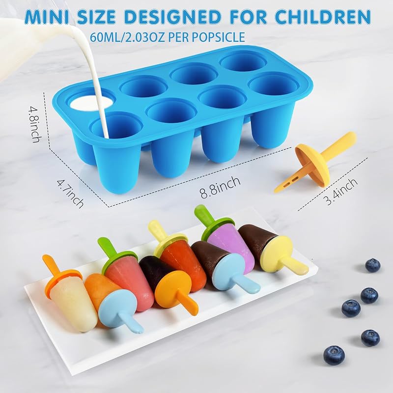 Moldes silicona paletas hielo 8 pzas reutilizables azul
