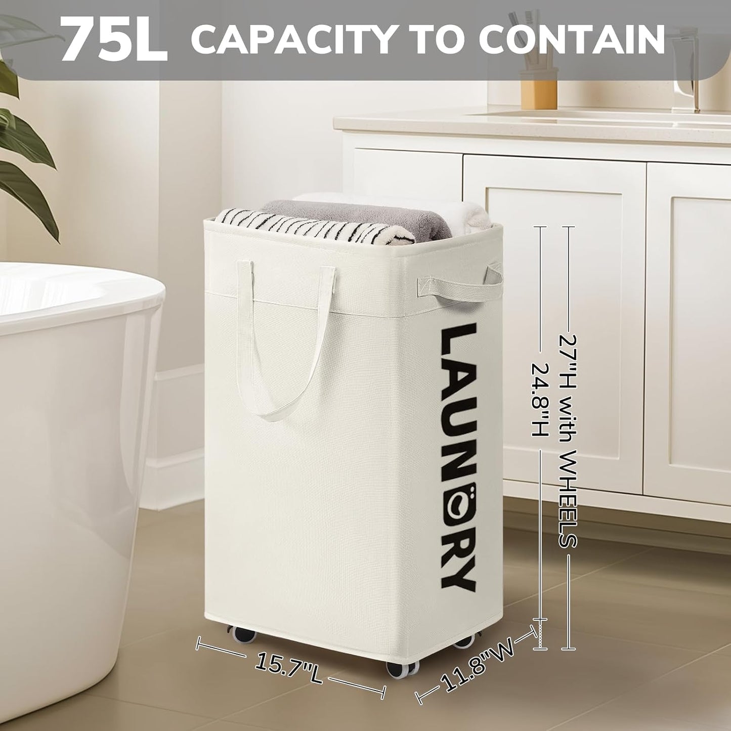Cesta plegable ropa sucia con ruedas 75l bolsa extraíble
