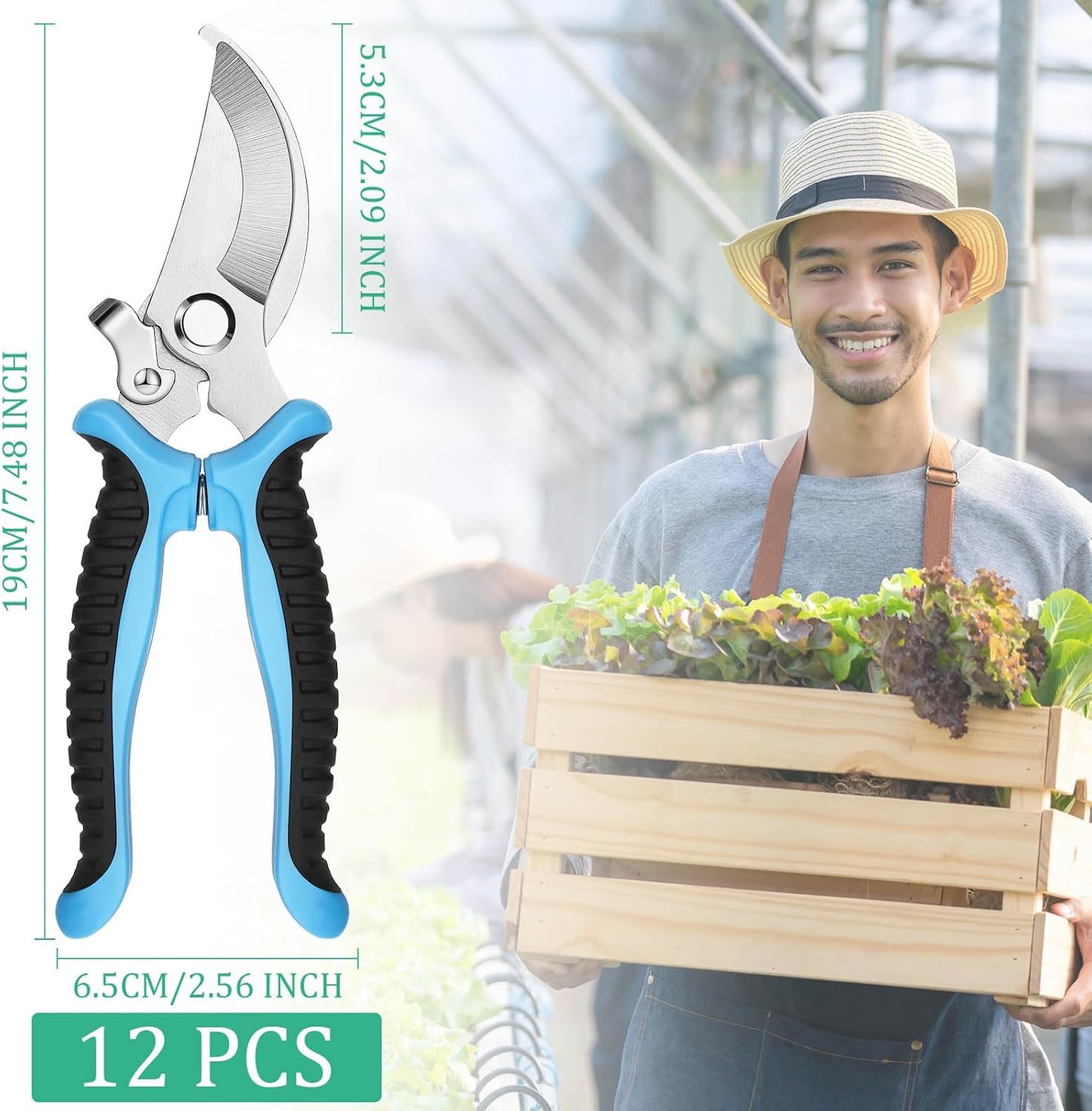 12 Tijeras Podar Jardinería 7.5pulg Azul