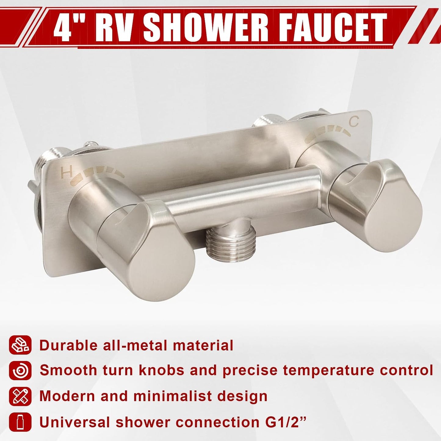 Grifo ducha metal 4" RV níquel cepillado con dos perillas