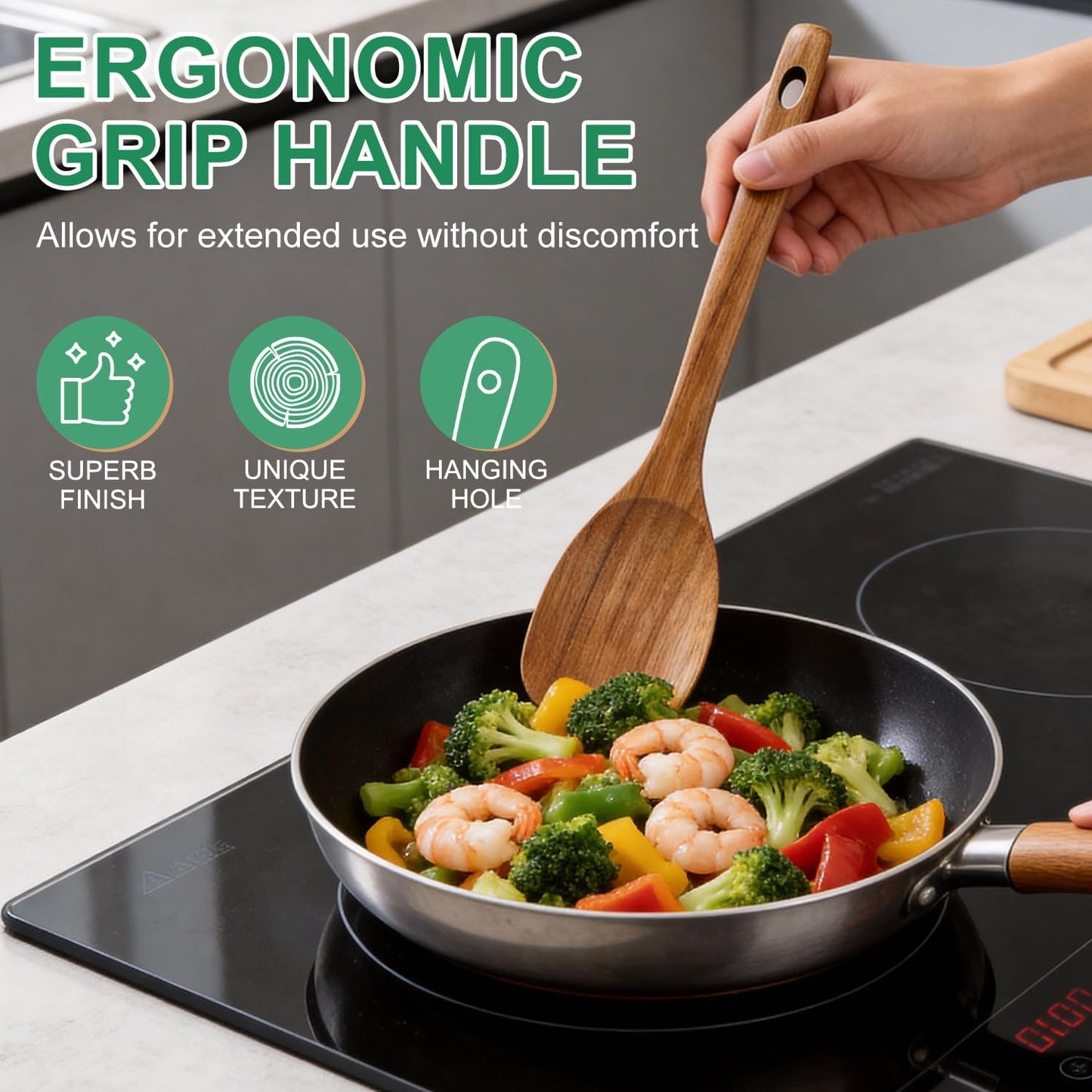 Juego utensilios cocina acacia espátula cucharas ranuradas